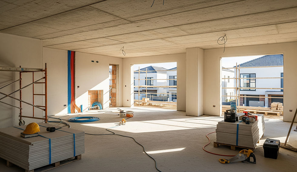 Habitações unifamiliares geminadas em construção em Odivelas, vista do interior