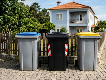 Contentores de lixo (ecopontos) para resíduos urbanos na área residencial