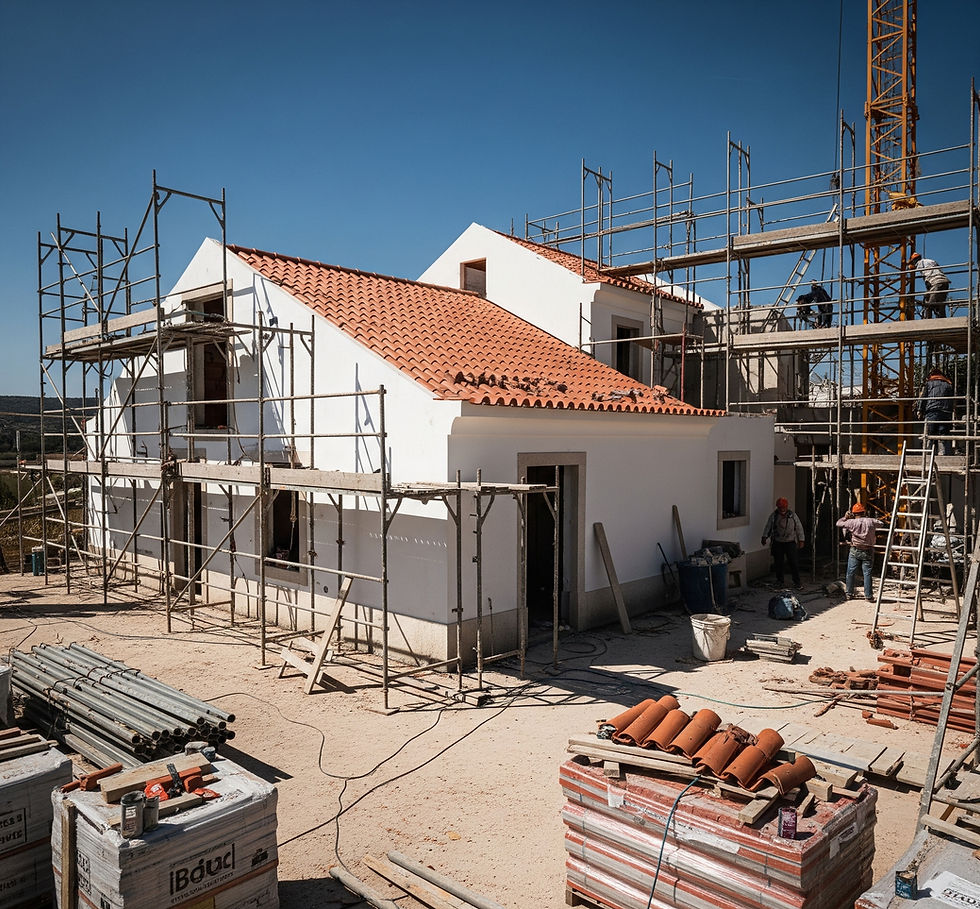 Moradia em Sesimbra durante a fase de obras de reabilitação, remodelação e ampliação
