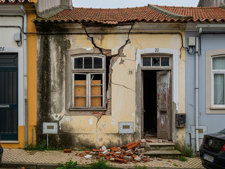 Casa térrea em Almada em risco de desmoronamento na via pública