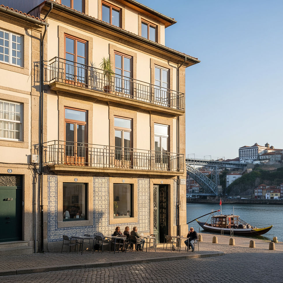 Edifício de habitação e comércio após obras de reabilitação e remodelação na Ribeira do Porto