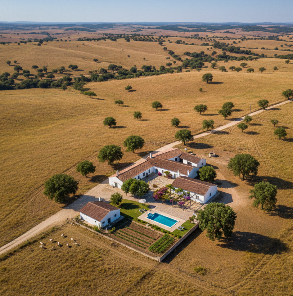 Propriedade rural no Alentejo, em vista aérea