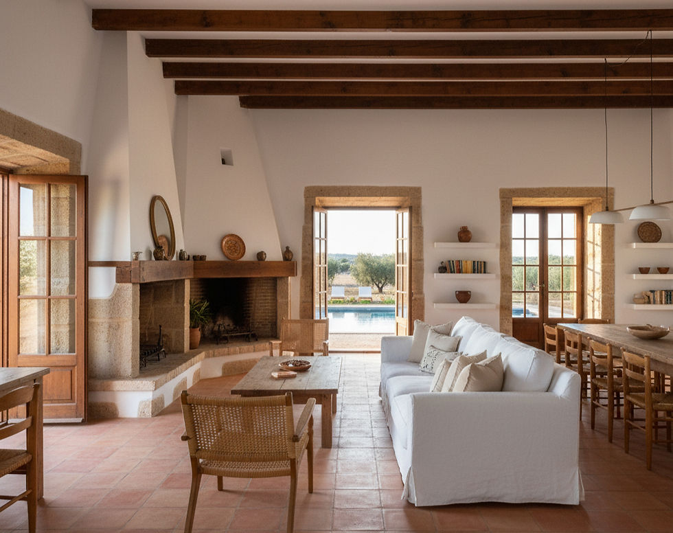 Vista do interior de quinta histórica no Alentejo recuperada para agroturismo