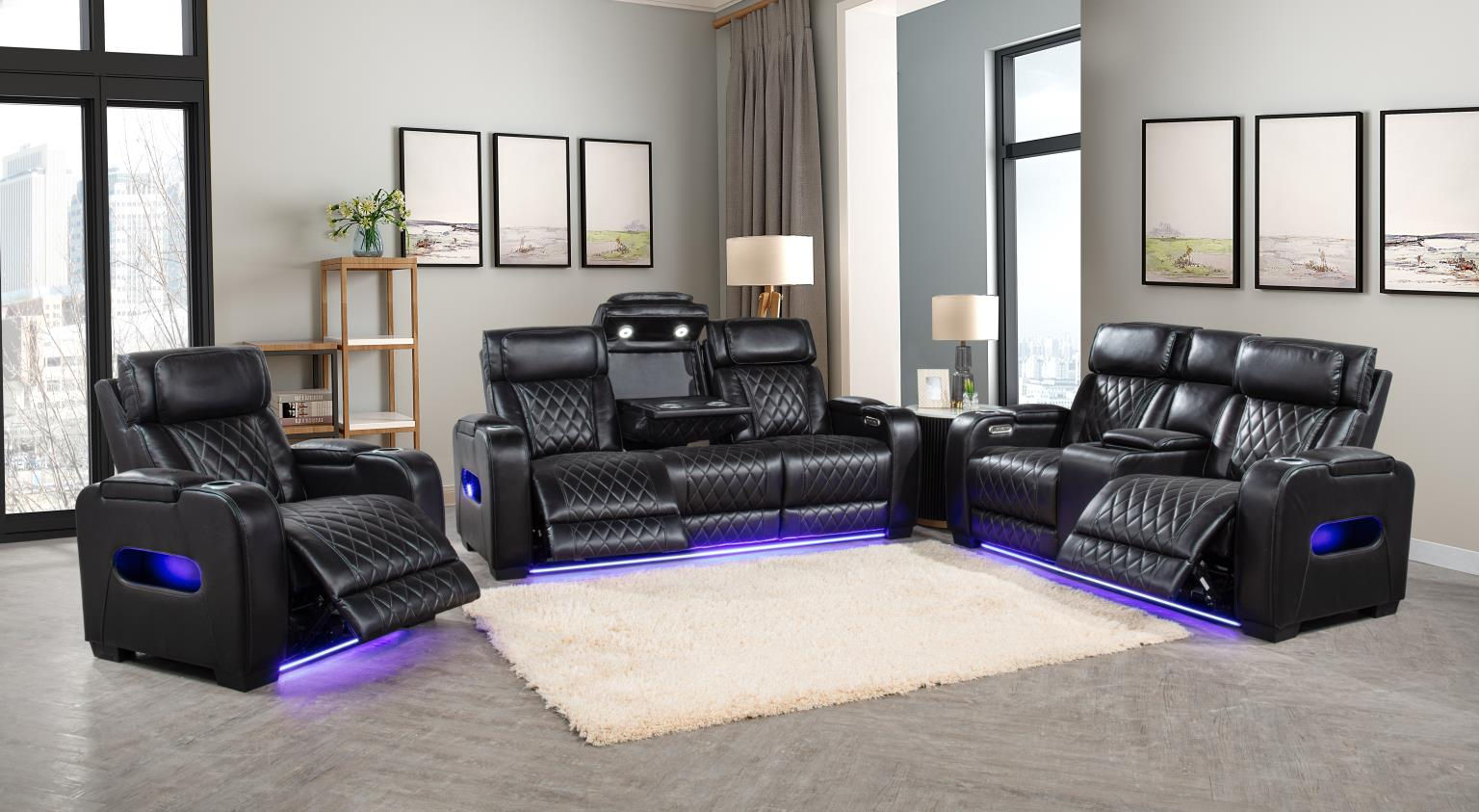 Polar BlackReclining Sofa & Love Seat Set