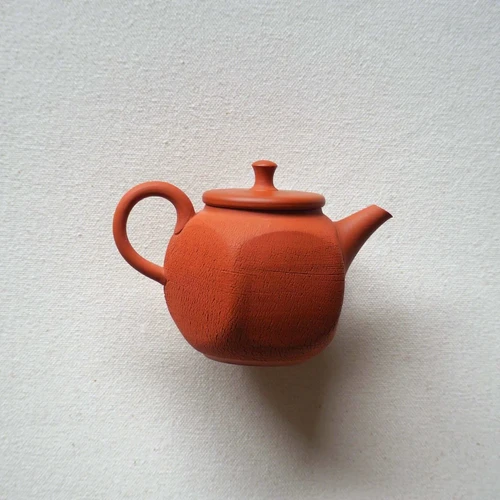 常滑焼 甚秋陶苑(伊藤成二)作 朱嵐絞り茶壺 180ml｜by東山堂