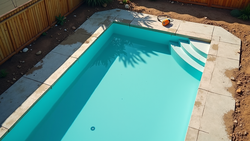 High angle view of a pool under renovation with construction equipment