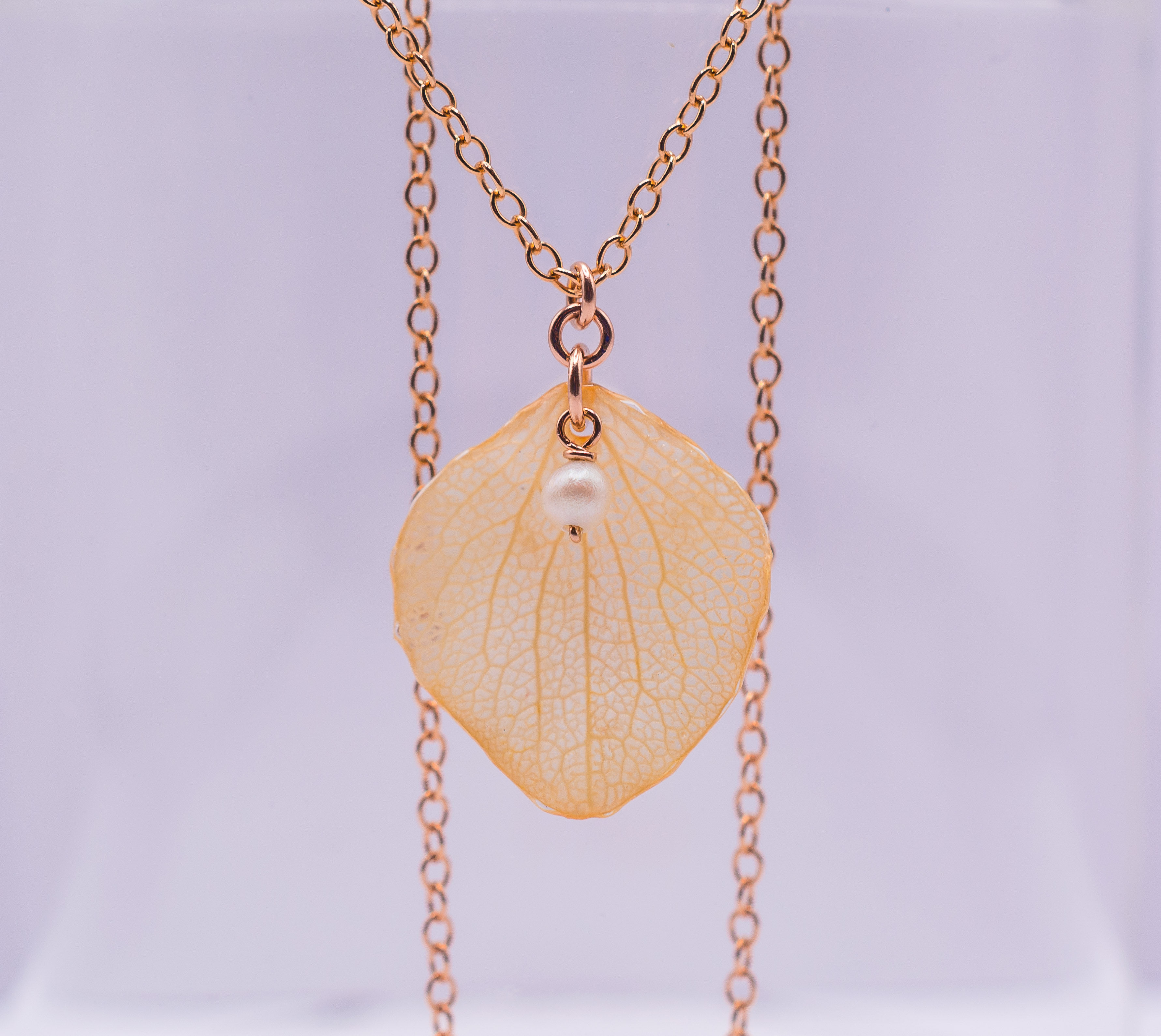 Light yellow hydrangea petal necklace