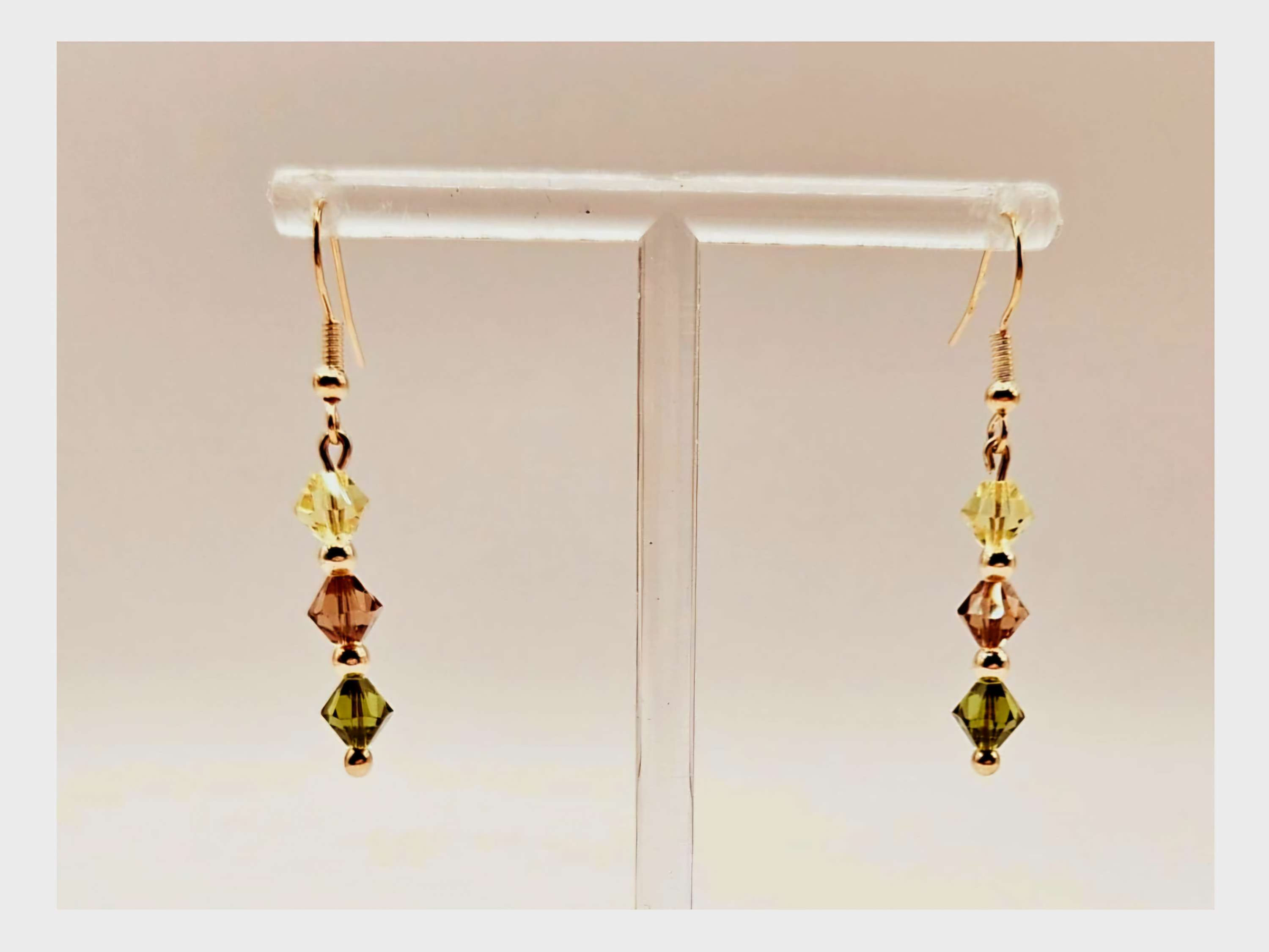 Ohrringe Ohrhänger Gold Swarovski Kristalle in Olivine Citrin und Light Topaz