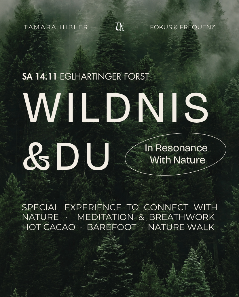 WILDNIS & DU: forest event poster with Tamara Hibler branding.