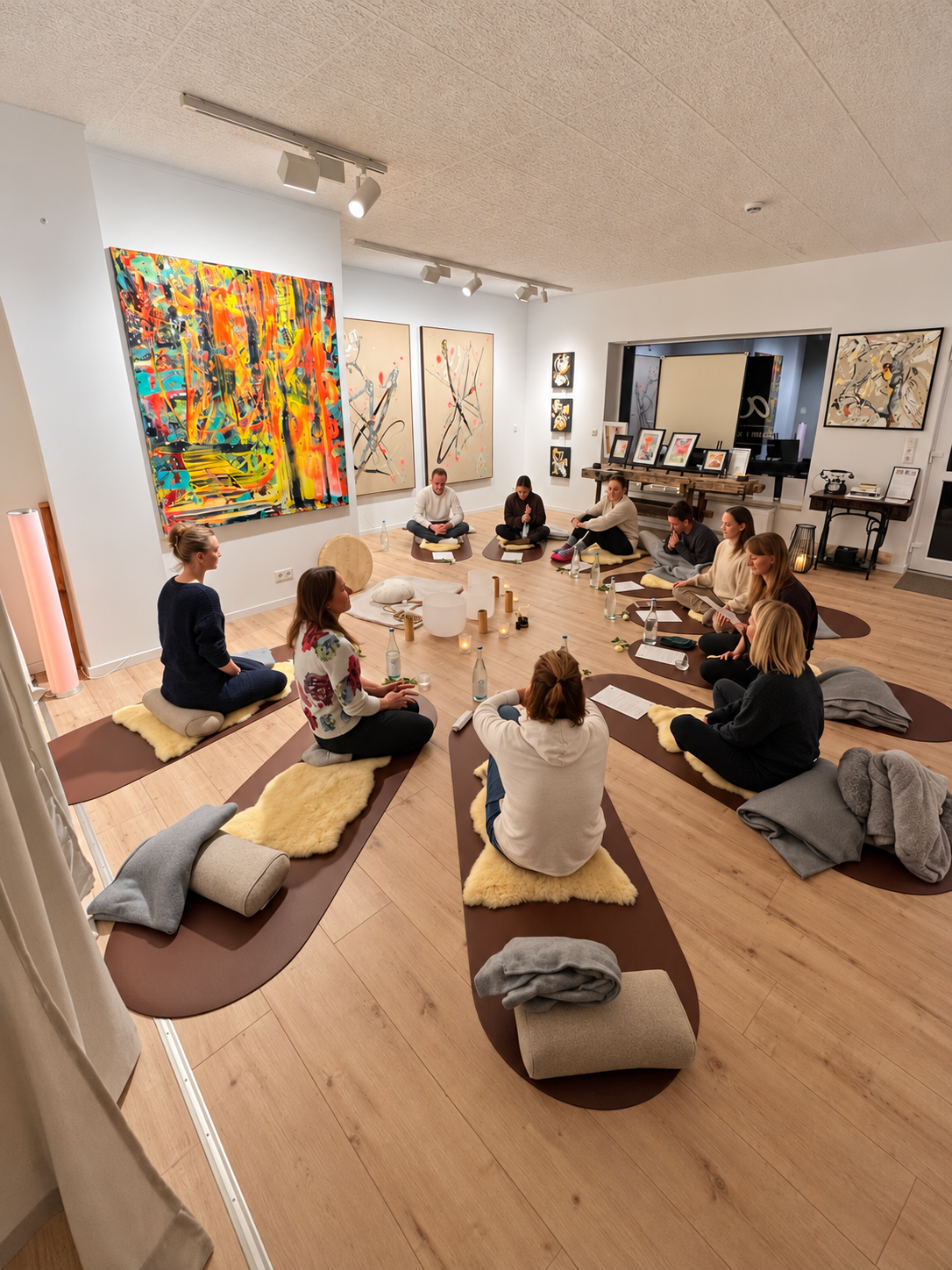 Die gemeinsame Runde auf vorbereiteten Matten in der ART Galerie Hibler.