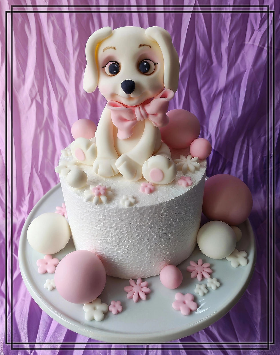 Miniaturbild: Fondant Hund „Welpe“ – Tortenfigur (Rosa/Weiß)