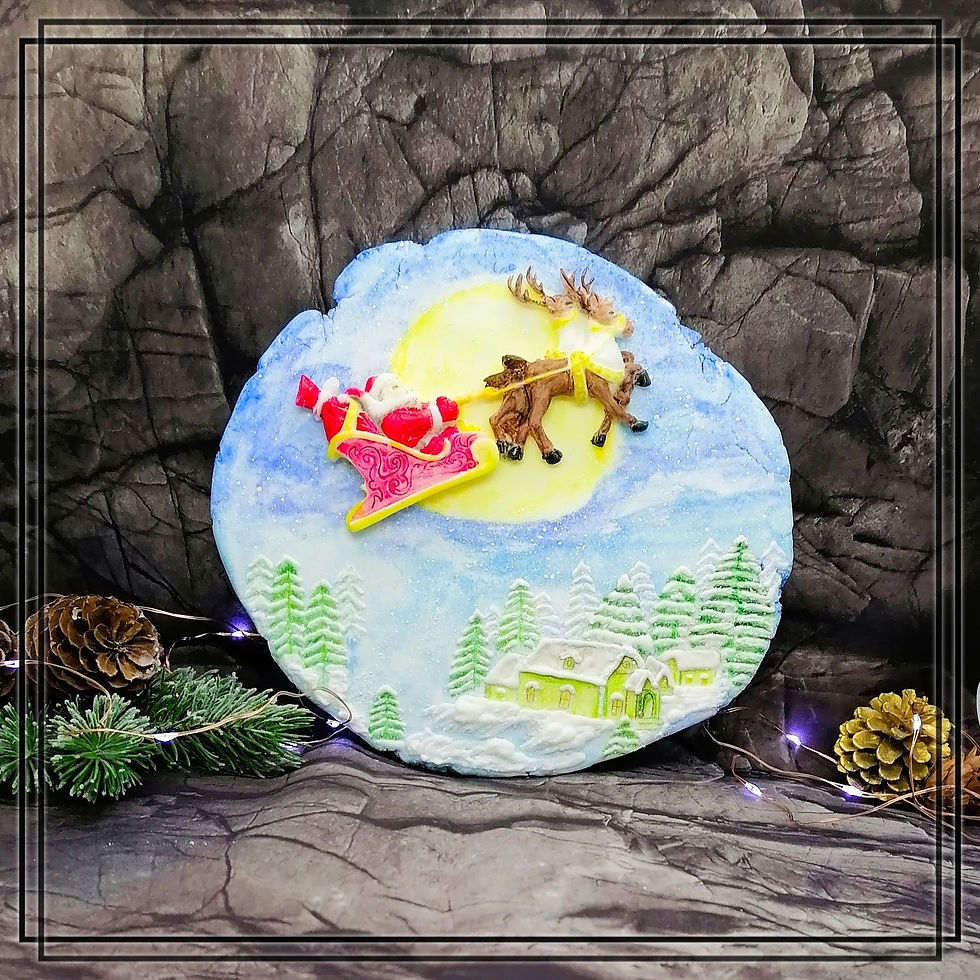 Miniaturbild: Weihnachtlicher Fondant Tortenaufleger – Santa mit Rentieren & Schlitten – Handg