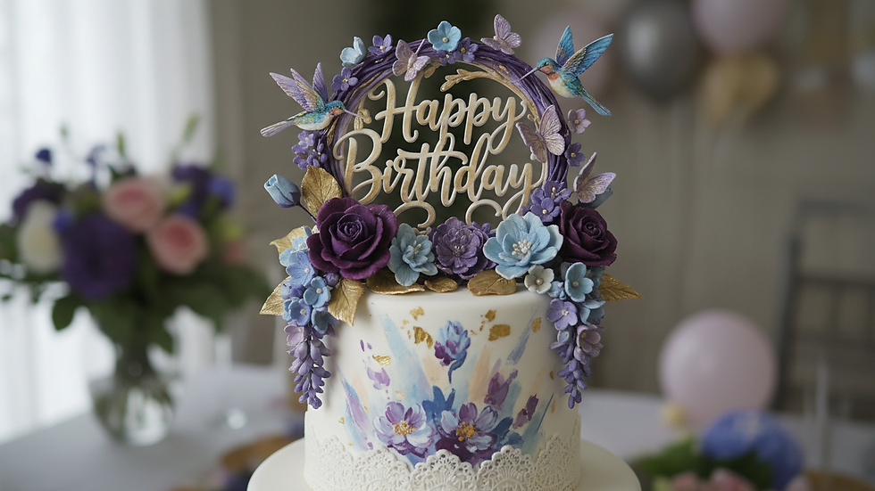 Augenblickaufnahme eines bunten Geburtstags-Cake Toppers auf einer Torte