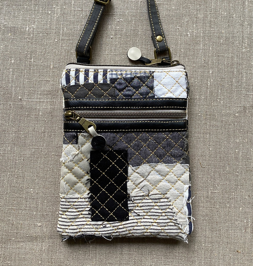Thumbnail: Just the Essentials: Black & White Patchwork Crossbody Phone Bag