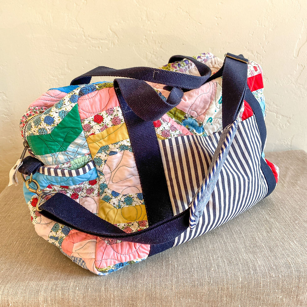 Thumbnail: Weekend Bag: Vintage Quilt + Ticking