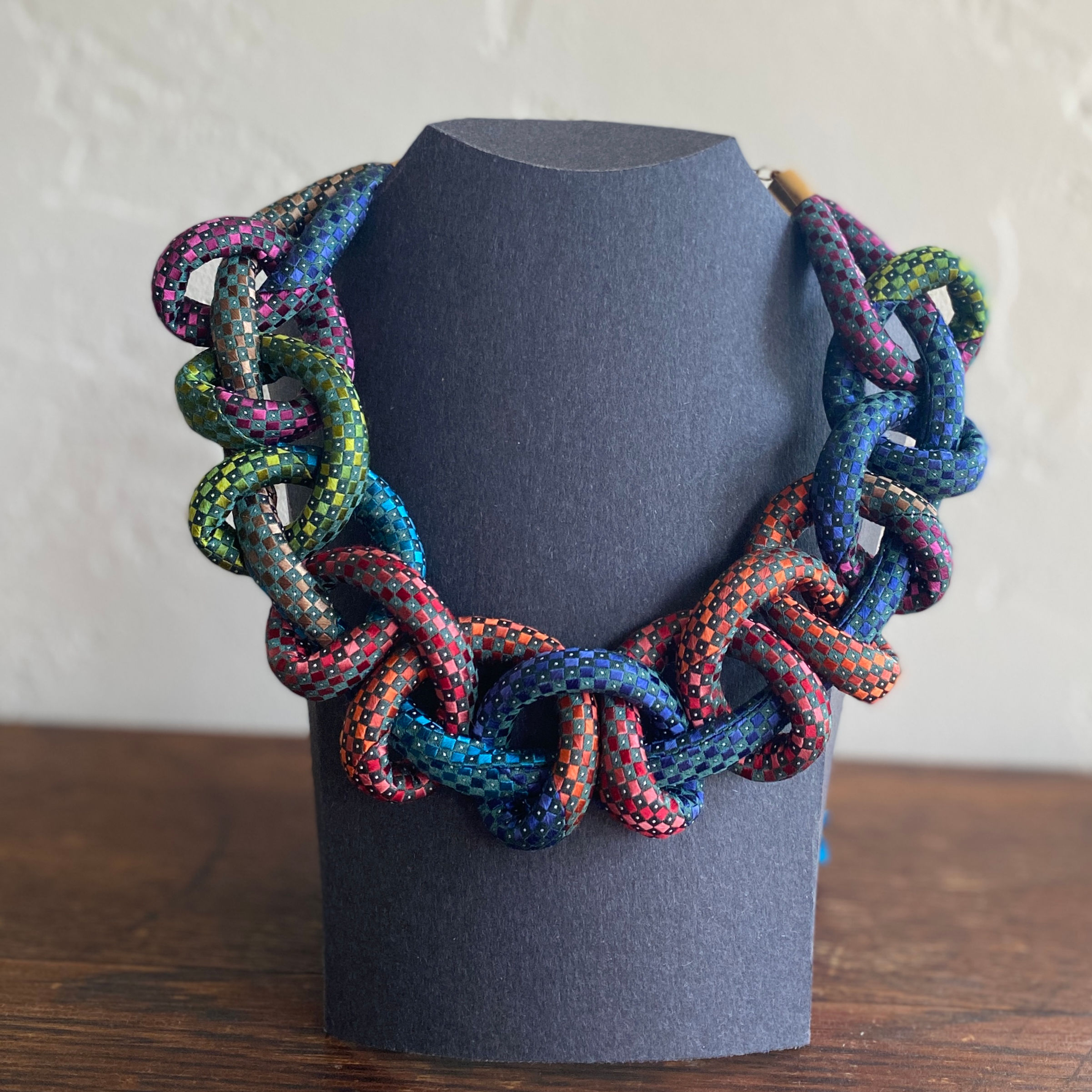 Silk & Leather Necklace - Rainbow Knots