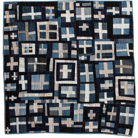 Blue and white improv quilt