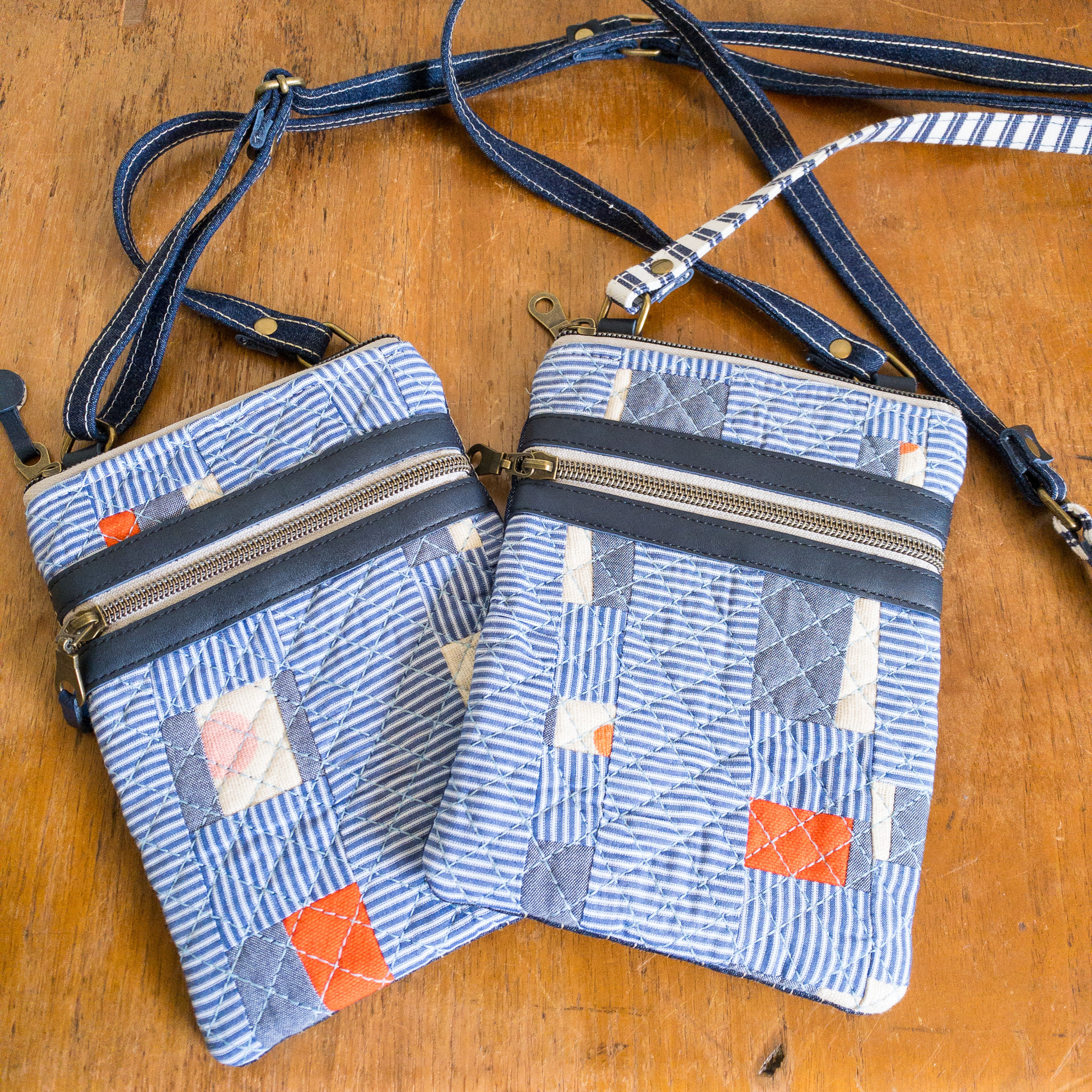 Just the Essentials: Blue & Orange Patchwork Crossbody Phone Bag