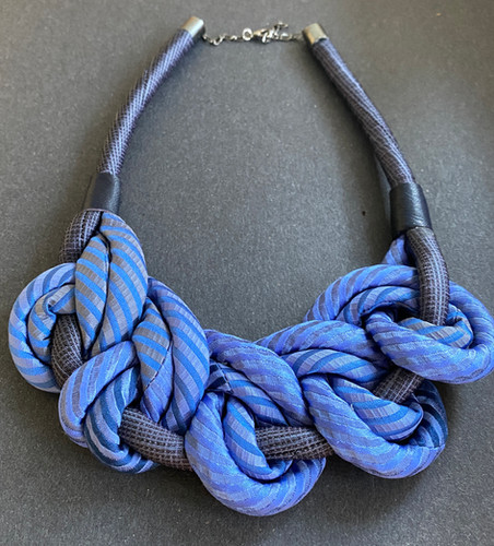 Silk & Leather Necklace - Blue Loop | Stacey Sharman