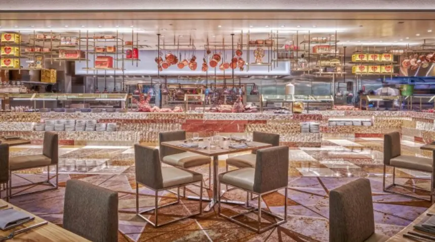 The ultimate high-end buffet at Caesars Palace featuring global gourmet stations and modern design.