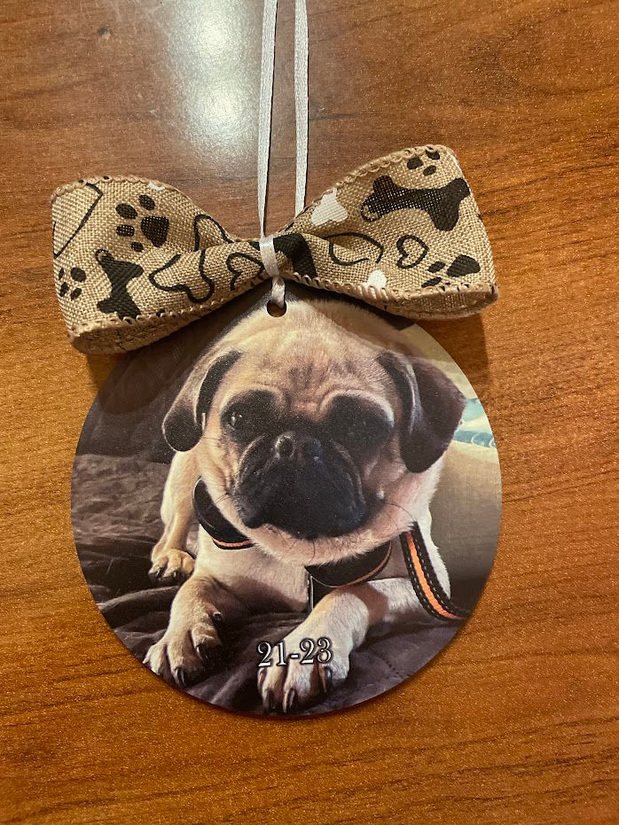 Thumbnail: 4" Custom Pet Photo Christmas Ornament - Add Name/Year/Wording - PKFr7Pet