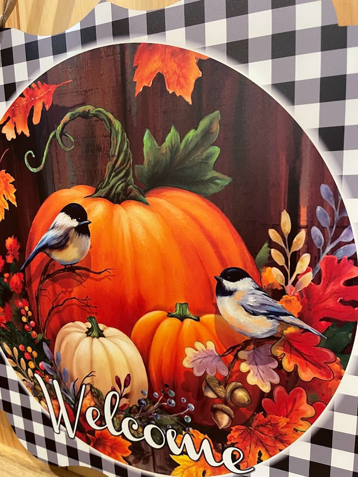 Thumbnail: Chickadee Pumpkin Fall  Sign - Christmas Option for Back - PKUV2PumpkinChick