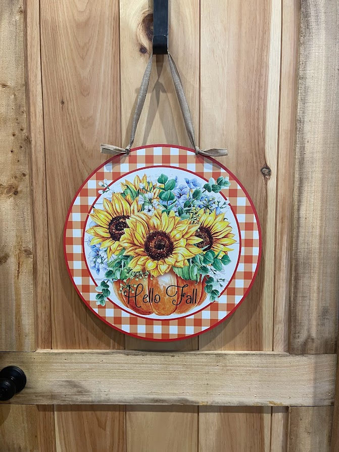 Thumbnail: Fall Sunflower Pumpkin Wreath Sign - Plaid -  PKUVFr7SunflowerPump