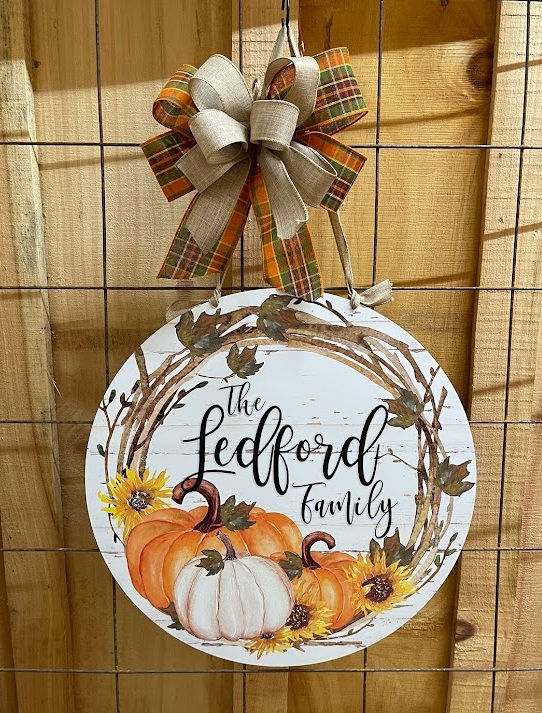 Thumbnail: Fall Pumpkin Wreath Personalized Sign - Thanksgiving -  PKUVFr7PumpkinWreath
