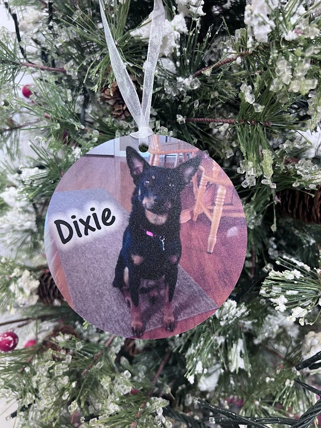 Thumbnail: 4" Custom Pet Photo Christmas Ornament - Add Name/Year/Wording - PKFr7Pet