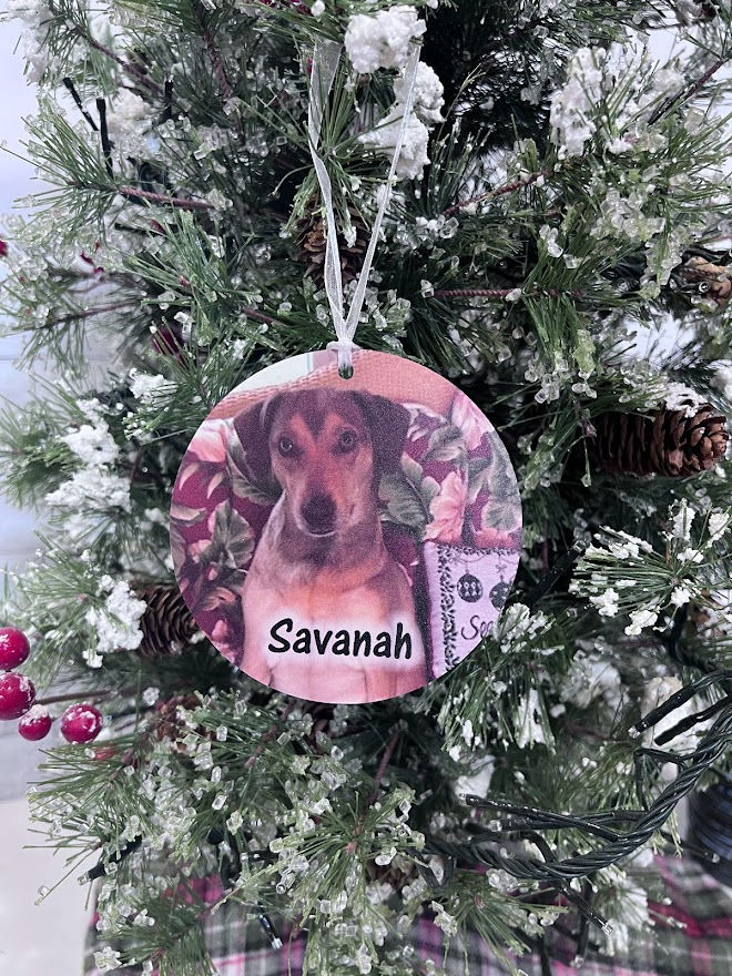 Thumbnail: 4" Custom Pet Photo Christmas Ornament - Add Name/Year/Wording - PKFr7Pet