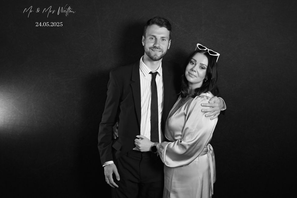 Couple poses for black and white photo, Mr & Mrs Walton, 24.06.2023