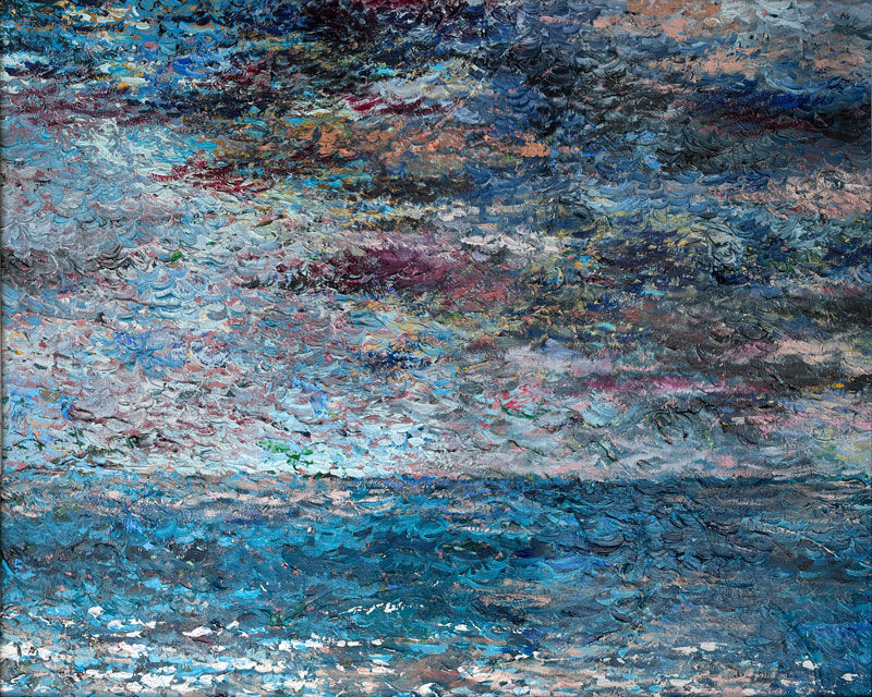 Expressive oil painting The Rough Sea by Catherine Snowstorm. Stormy ocean before the storm, blue impasto seascape wall decor.