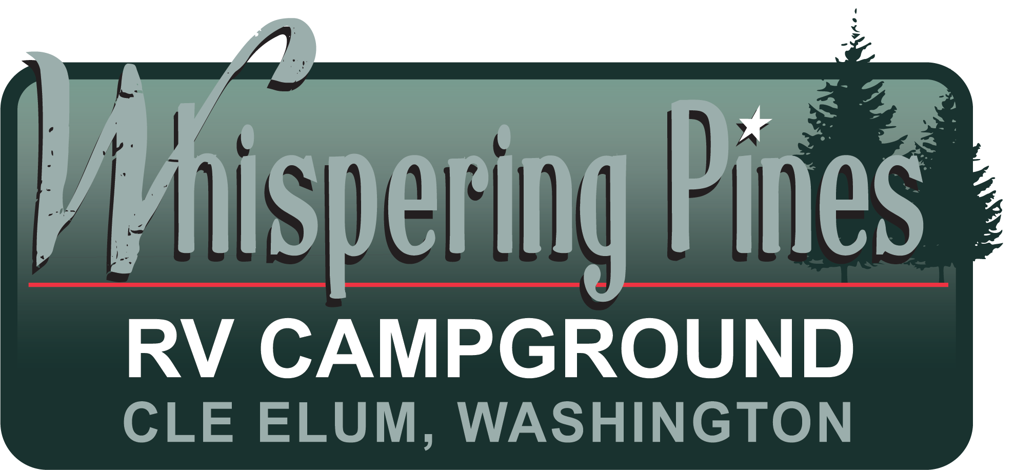 The logo for Whispering Pines RV Campground, Cle Elum, Washington