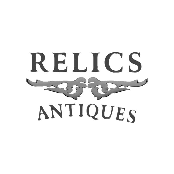 The logo for Relics Antiques, a retail antique and consignment store in Temple, Texas - a client of Retro Violet Studios multimedia production marketing, and branding studio in Austin, Texas that received e-commerce website design and maintenance, graphic design, logo design, and web consulting.