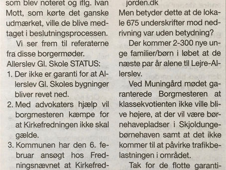 Status på Skolen og Degnejorden 27. marts 2018