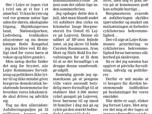 Trafiksikkerhed for børn prioriteres bagerst i Lejre Kommune