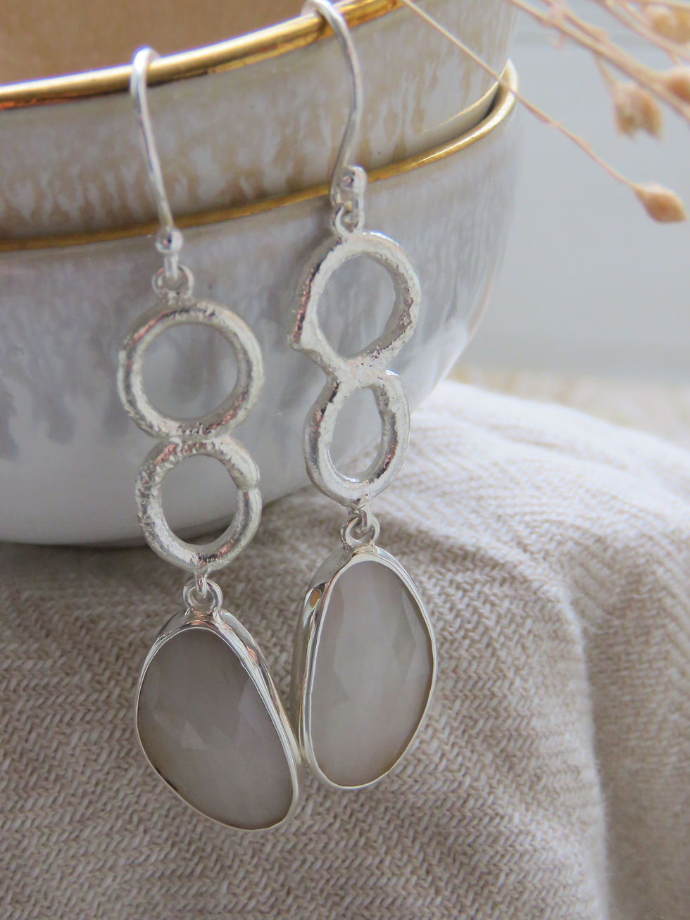 Thumbnail: Grey Sapphire Slice Molten Drop Earrings