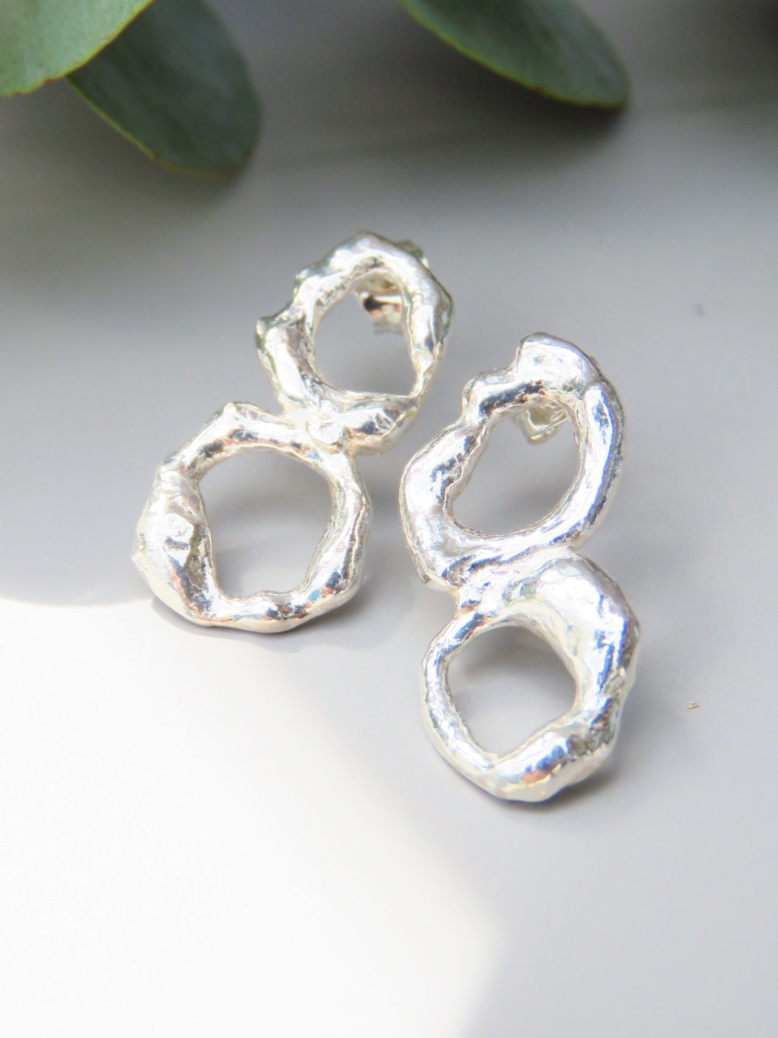 Molten Silver Double Circle Stud Earrings | Chunky Statement Earrings