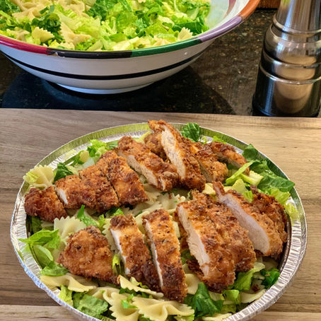 Pasta Caesar Salad with Fried Chicken
