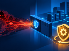 Illustrated remote-access gateway with attack traffic stopped at a protective boundary.