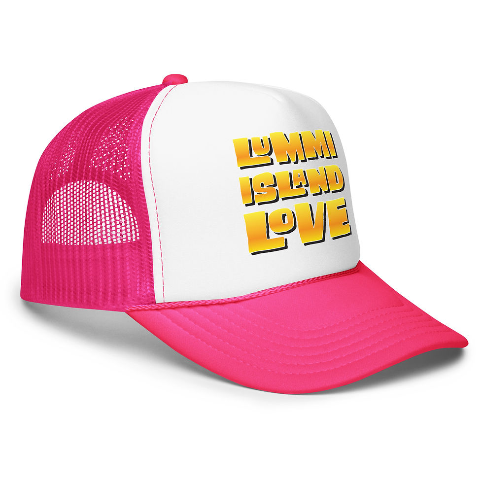 Thumbnail: Lummi Island Love Block text Foam trucker hat