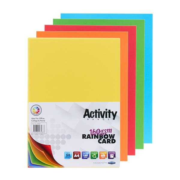 Premier Activity A4 160gsm Card 50 Sheets - Rainbow