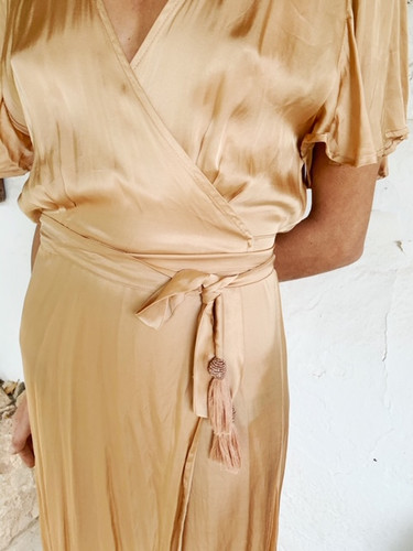 nude satin wrap dress Cappuccino Brown Beige Dress, Silk Dress, Wrap Dress, Bridesmaid Dress, Wedding Guest Dress, Women Dress, Evening Dress, Long Dress