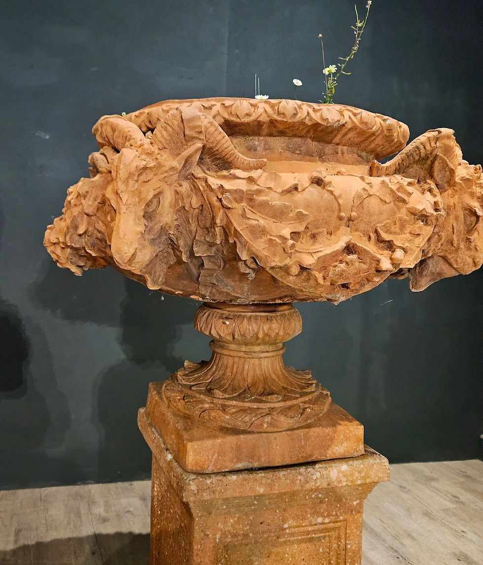 Thumbnail: Massive Pair of Terracotta Urns on Plinth SOLD