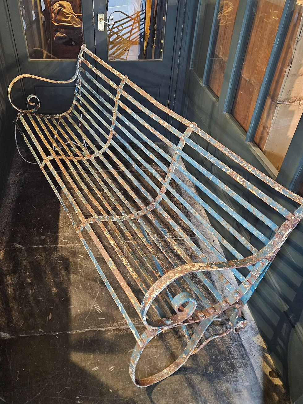 Thumbnail: Victorian Strap Work Wrought Iron Bench 1800s POA