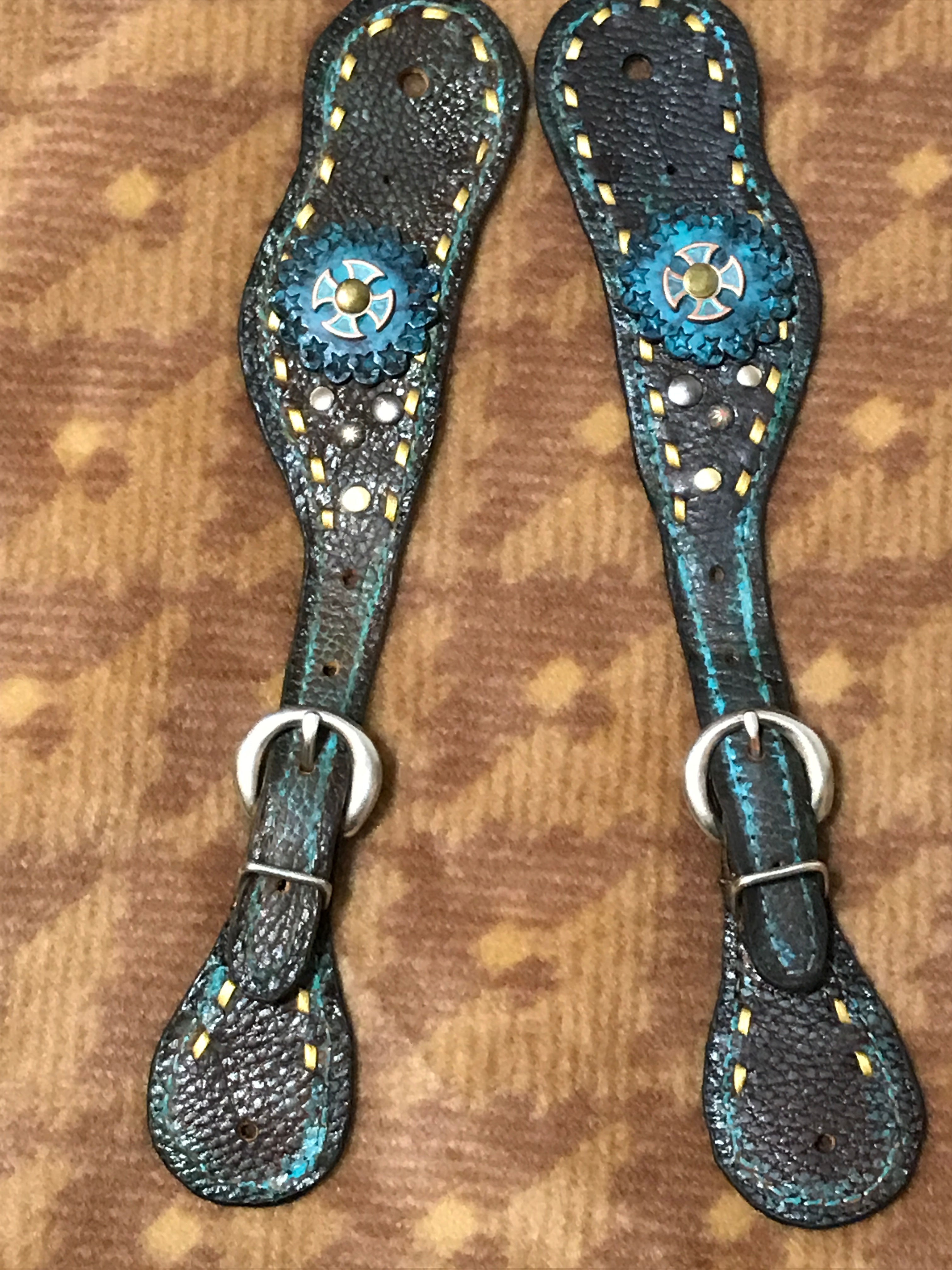 Spur straps -turquoise patina