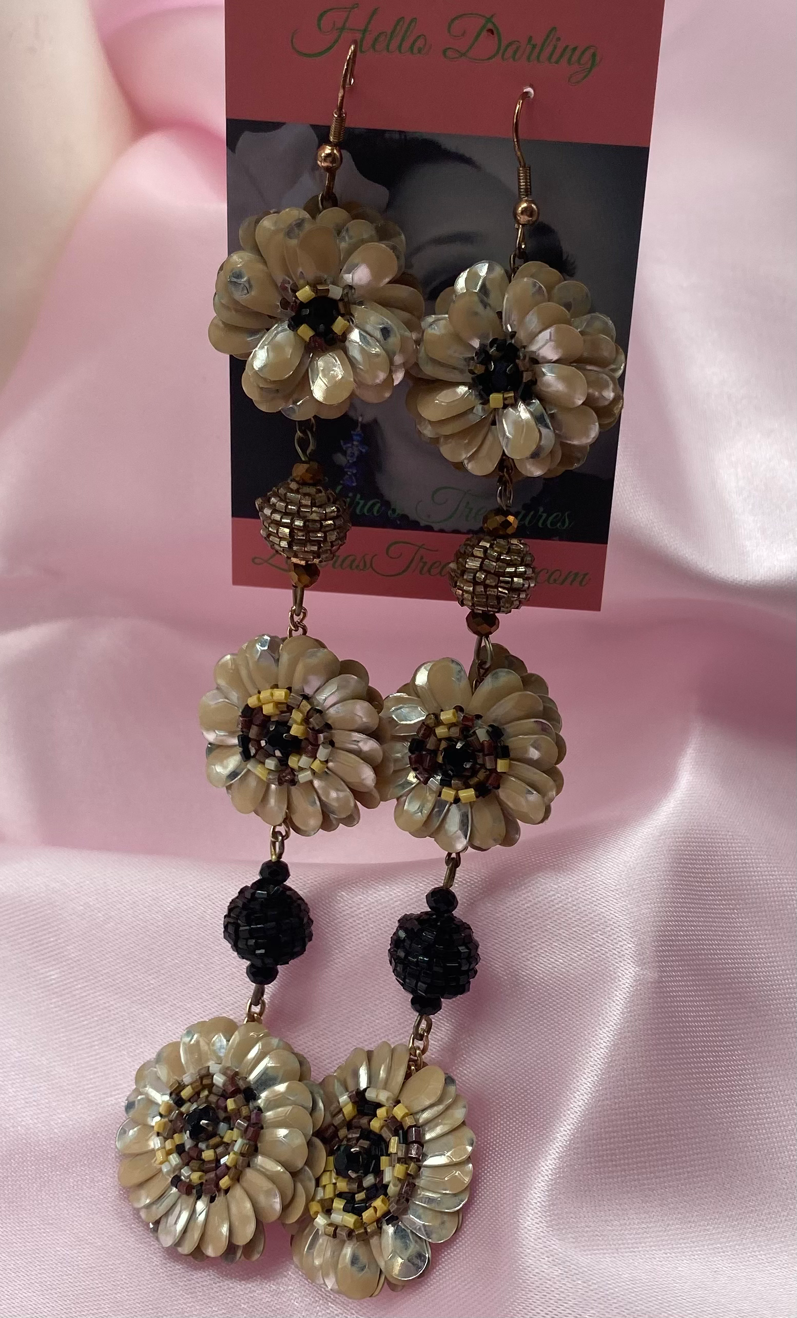  Lightweight sequins infused daisy long dramatic earrings 