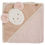 Miniature : Zoom sur la capuche de la cape de bain bébé en éponge rose pêche avec capuche souris brodée. oreilles en relief