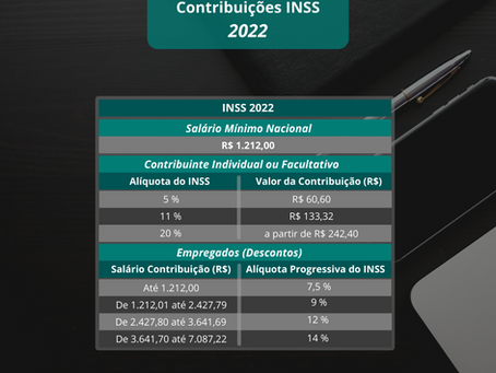 Contribuições INSS em 2022