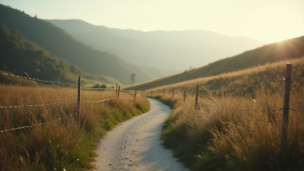 Eye-level view of a serene landscape with a winding path